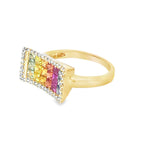 14k Yellow Gold 2.00ct Princess Cut Multicolored Invisible Set Sapphire /.35ct G VS2 Round Diamond Ring